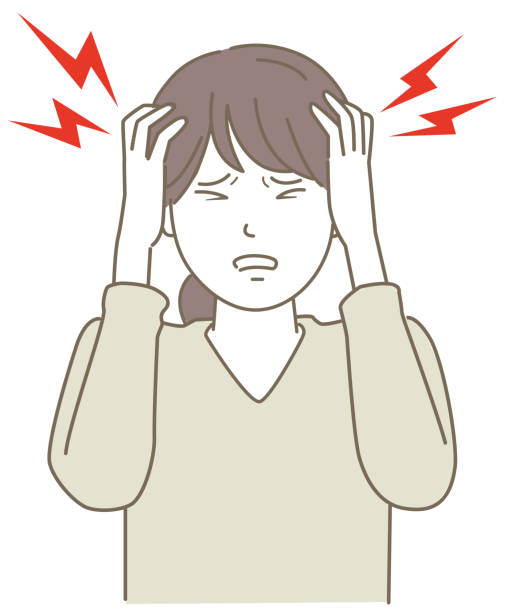 Illustration of a woman with a headache, tension-type headache