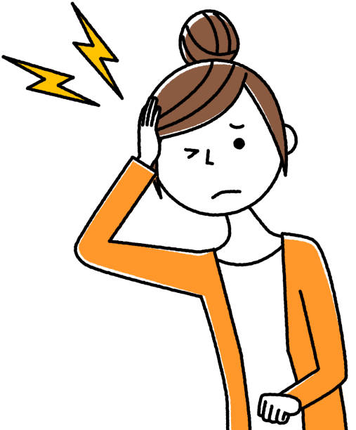 Illustration of a young woman with a headache.